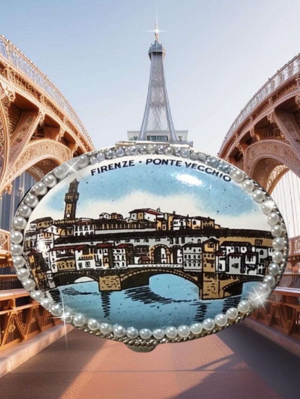 Pill Box Firenze Ponte Vecchio Scene Jeweled Trinket Upcycled Interlocking Case